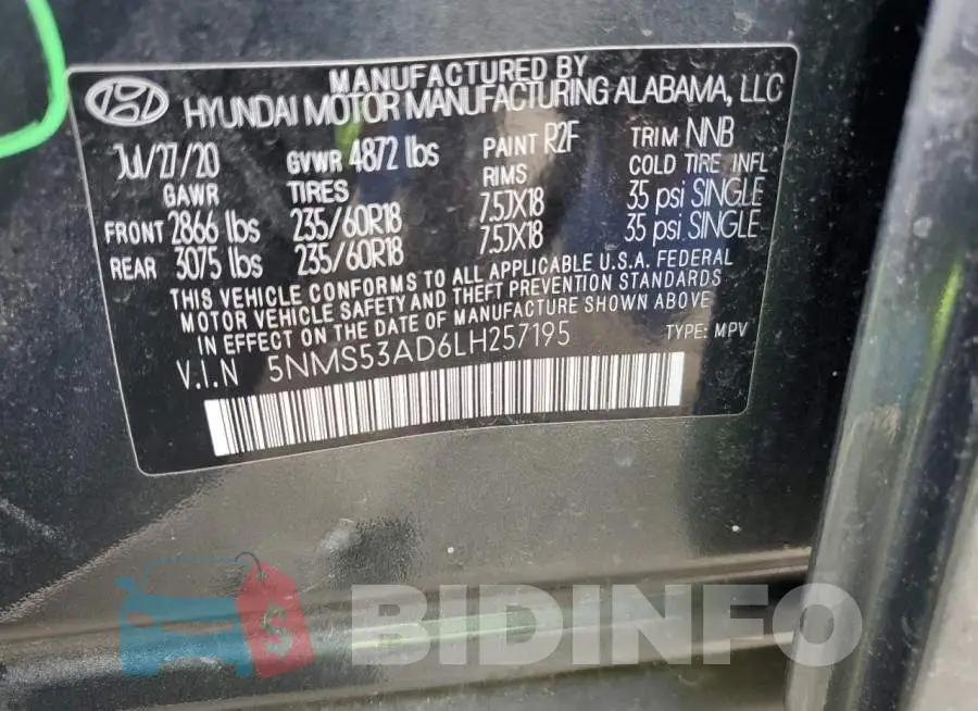 5NMS53AD6LH257195 Photo# 14