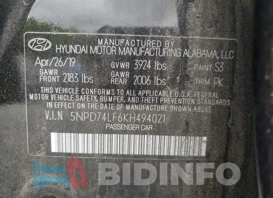 5NPD74LF6KH494021 Photo# 12