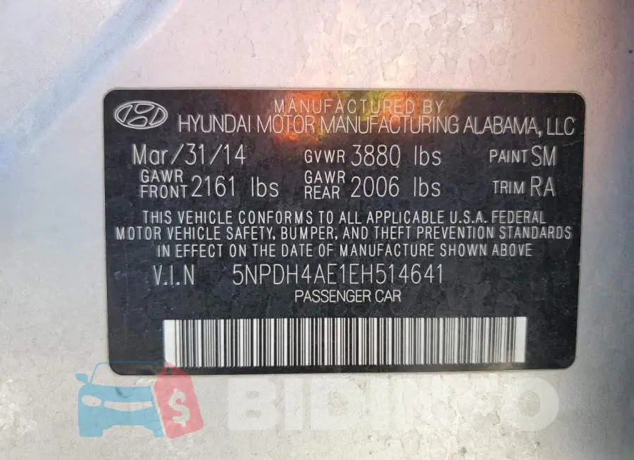 5NPDH4AE1EH514641 Photo# 12