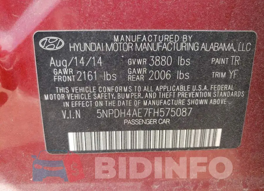 5NPDH4AE7FH575087 Photo# 13