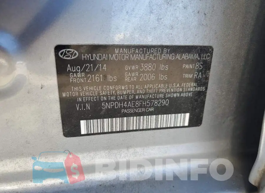 5NPDH4AE8FH578290 Photo# 12