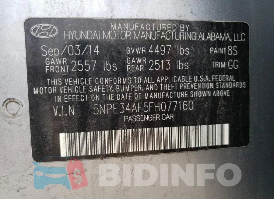 5NPE34AF5FH077160 Photo# 12
