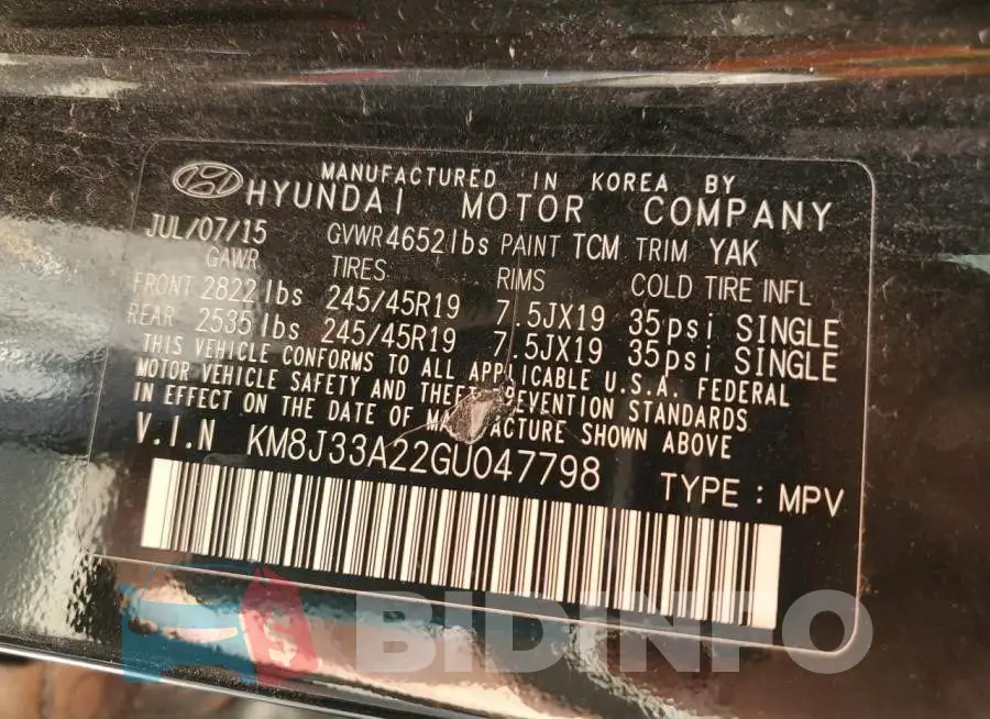 KM8J33A22GU047798 Photo# 13