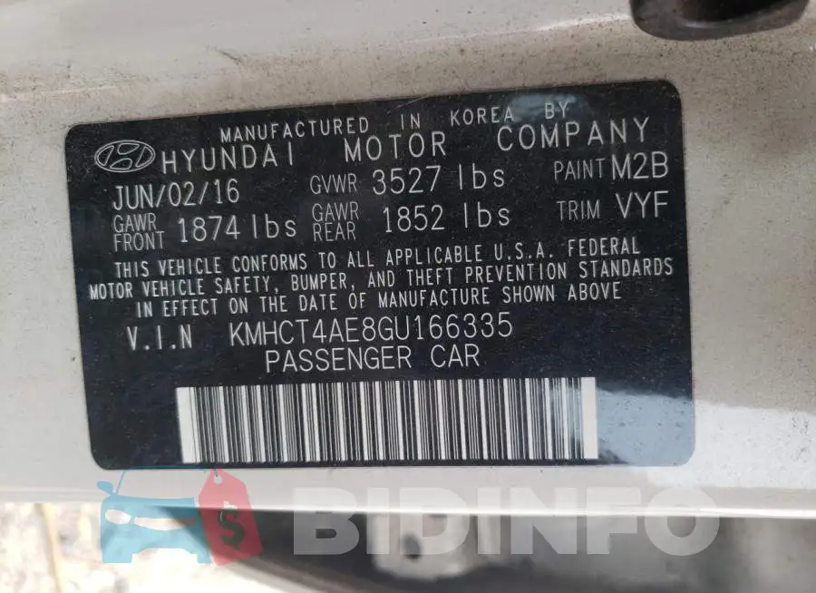 KMHCT4AE8GU166335 Photo# 12