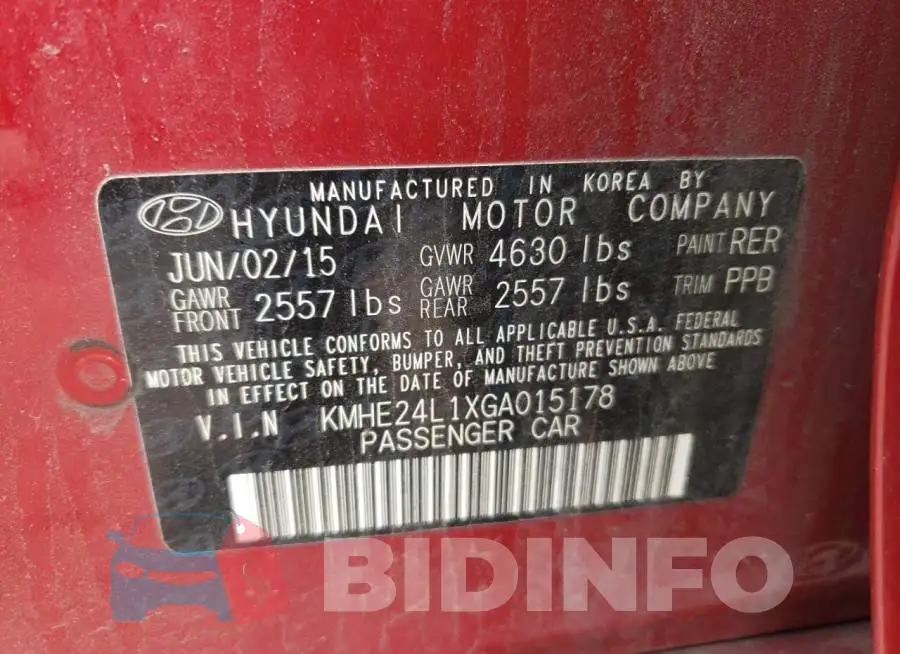 KMHE24L1XGA015178 Photo# 13