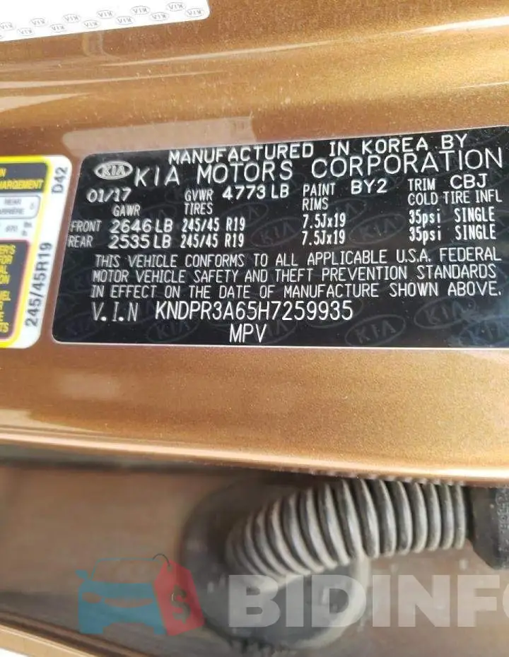 KNDPR3A65H7259935 Photo# 10