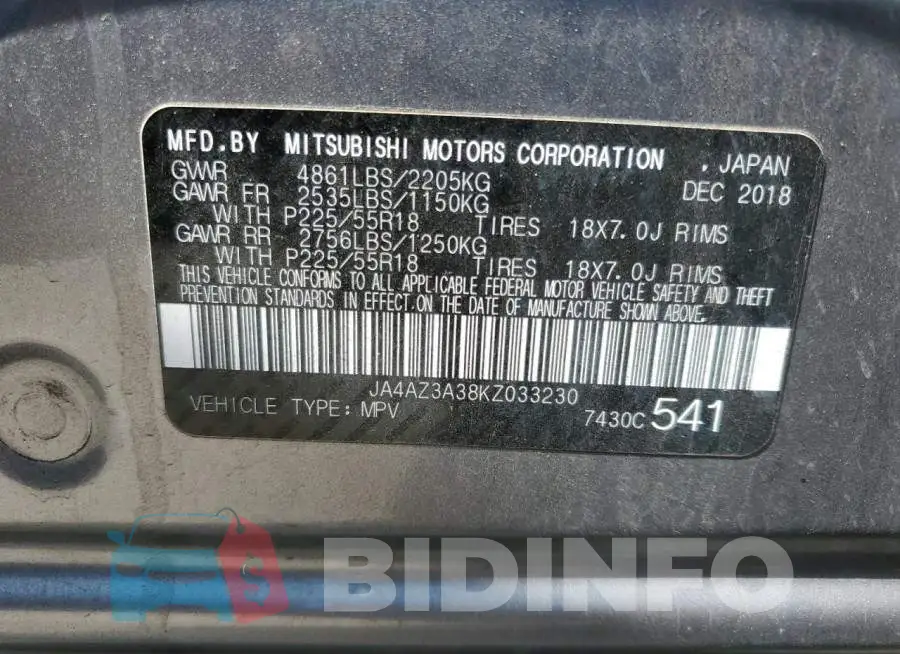 JA4AZ3A38KZ033230 Photo# 12