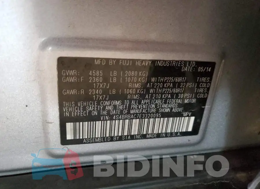 4S4BRBAC7E3320095 Photo# 12