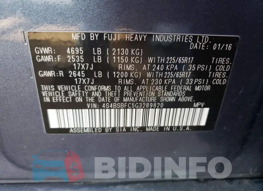 4S4BSBFC5G3289820 Photo# 12
