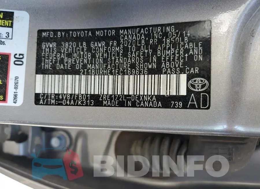 2T1BURHE1EC169636 Photo# 12