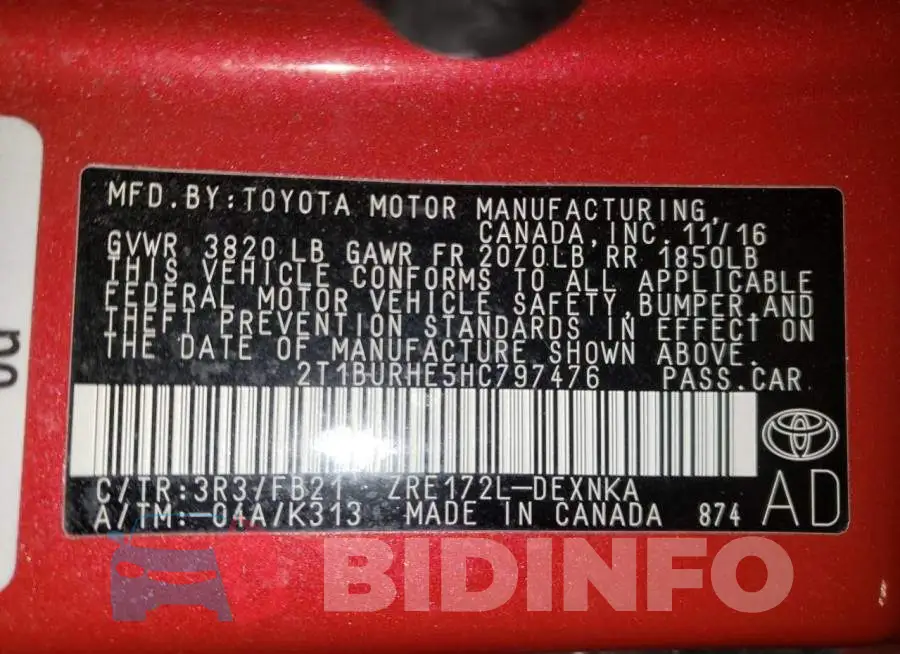 2T1BURHE5HC797476 Photo# 10