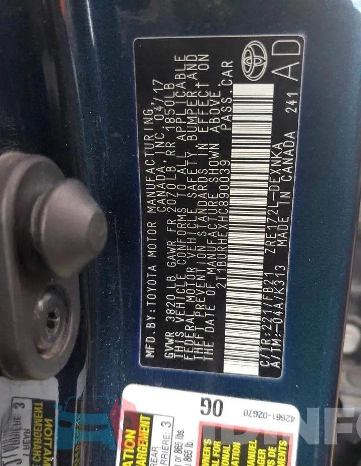 2T1BURHEXHC890039 Photo# 13