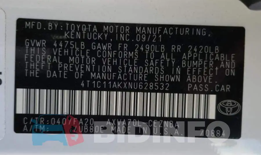 4T1C11AKXNU628532 Photo# 10