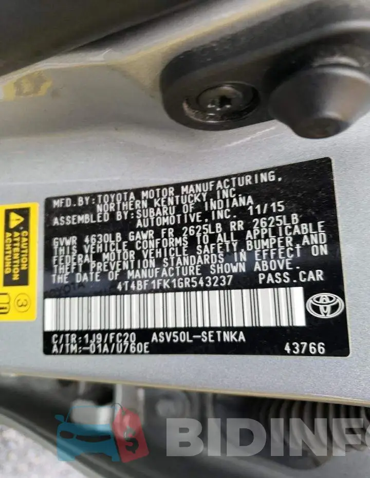 4T4BF1FK1GR543237 Photo# 12