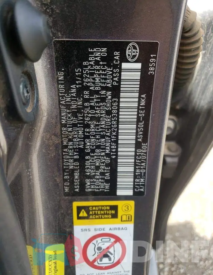 4T4BF1FK2GR538063 Photo# 12