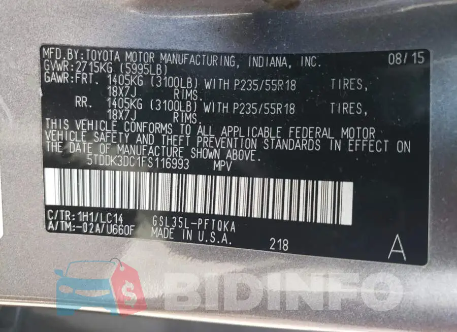 5TDDK3DC1FS116993 Photo# 14