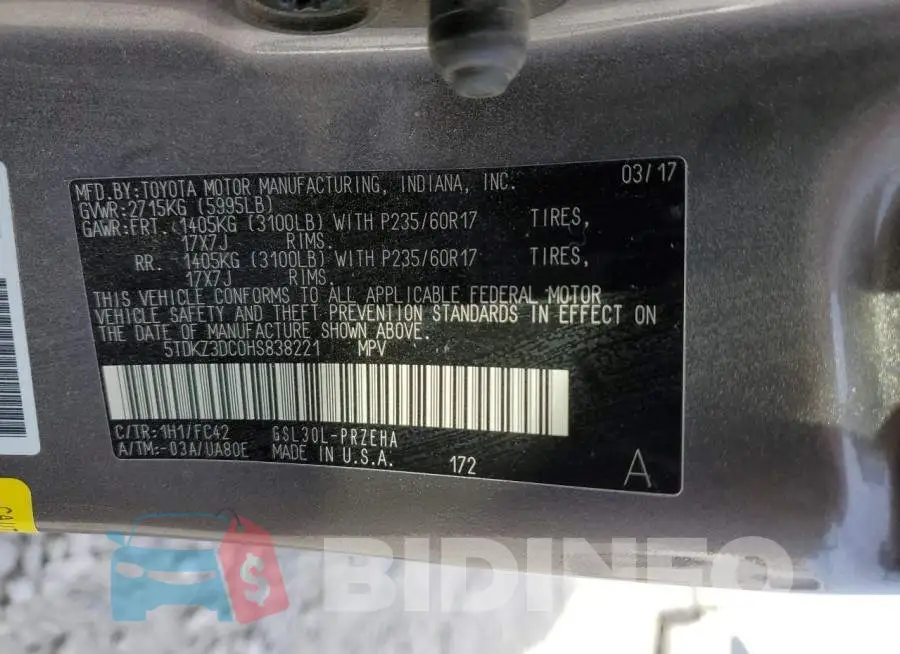 5TDKZ3DC0HS838221 Photo# 13