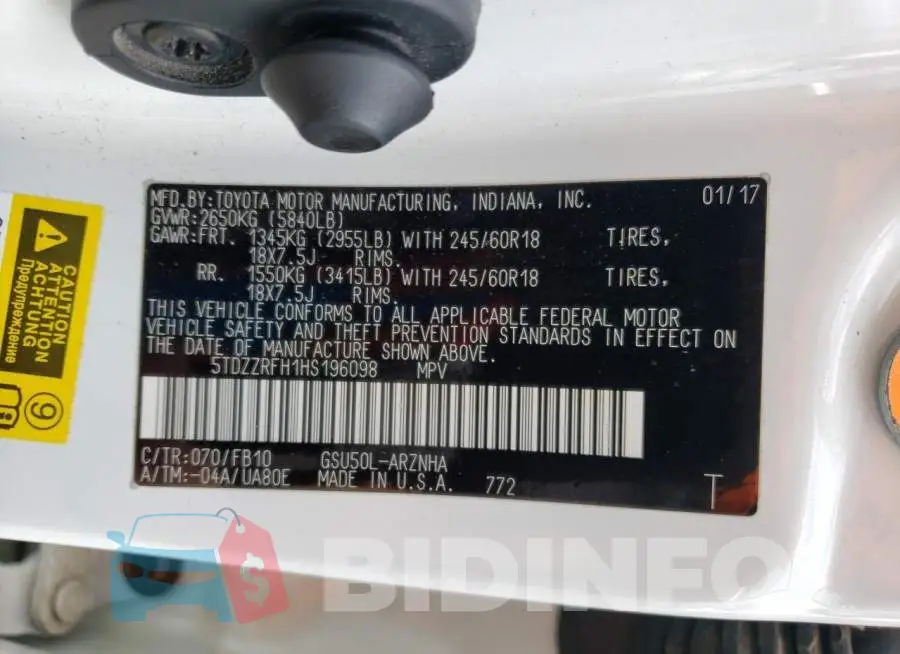 5TDZZRFH1HS196098 Photo# 13