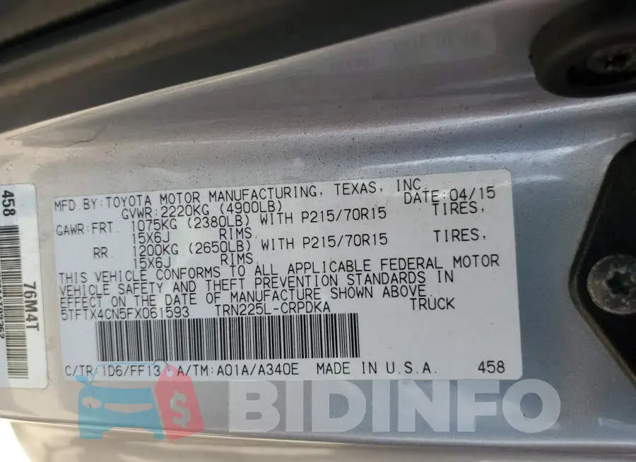5TFTX4CN5FX061593 Photo# 12