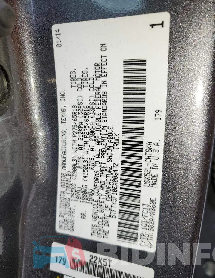 5TFTY5F10EX008472 Photo# 13