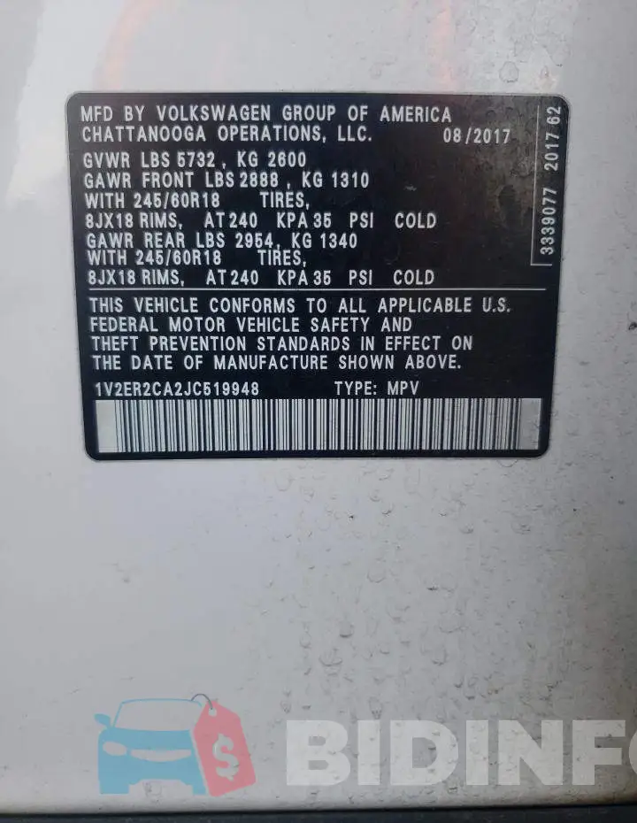 1V2ER2CA2JC519948 Photo# 13