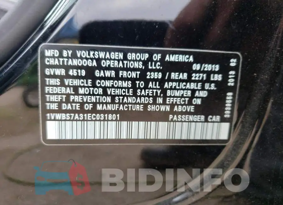 1VWBS7A31EC031801 Photo# 12