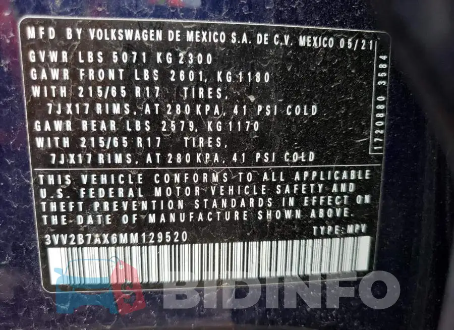 3VV2B7AX6MM129520 Photo# 13