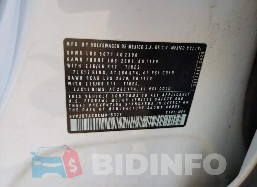 3VV2B7AX9KM015329 Photo# 13