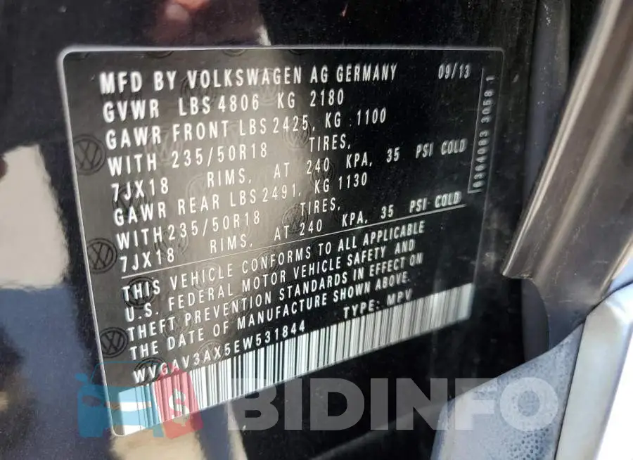 WVGAV3AX5EW531844 Photo# 13