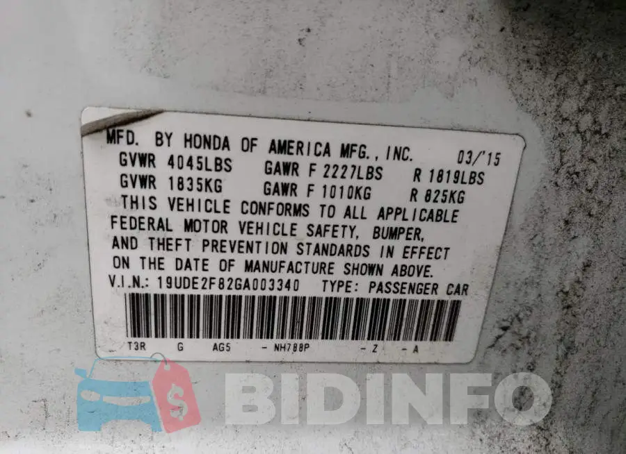 19UDE2F82GA003340 Photo# 12