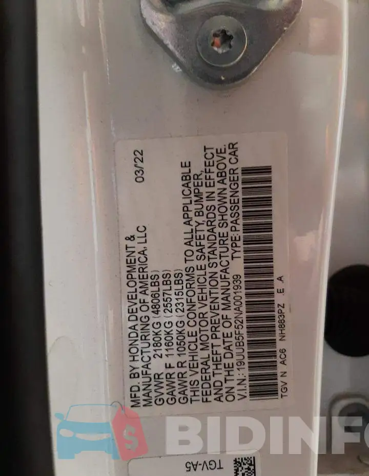 19UUB5F52NA001939 Photo# 12