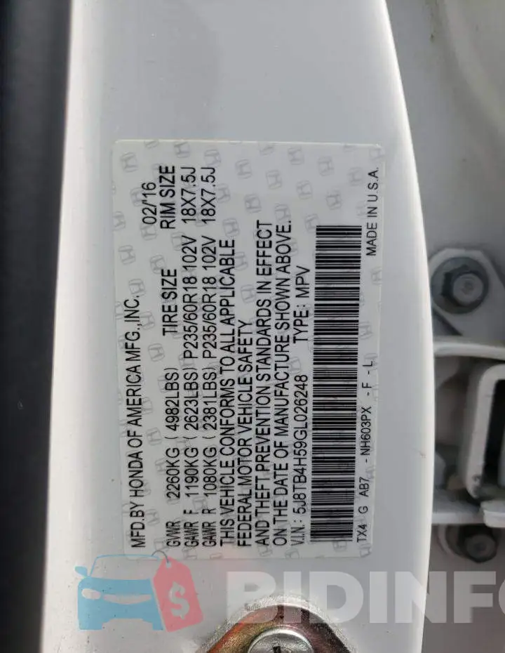 5J8TB4H59GL026248 Photo# 14