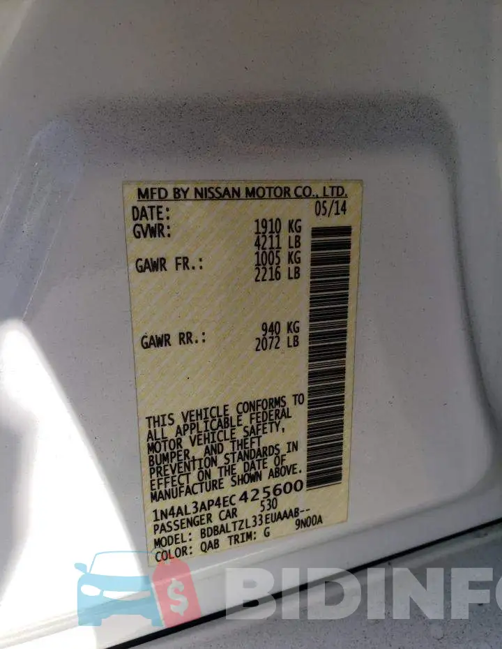 1N4AL3AP4EC425600 Photo# 13