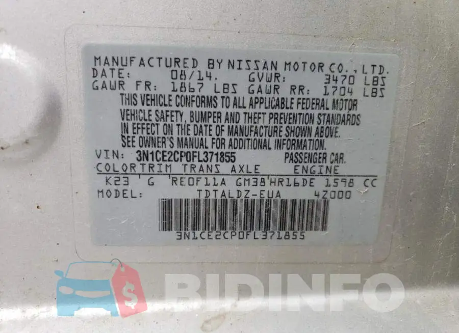 3N1CE2CP0FL371855 Photo# 13