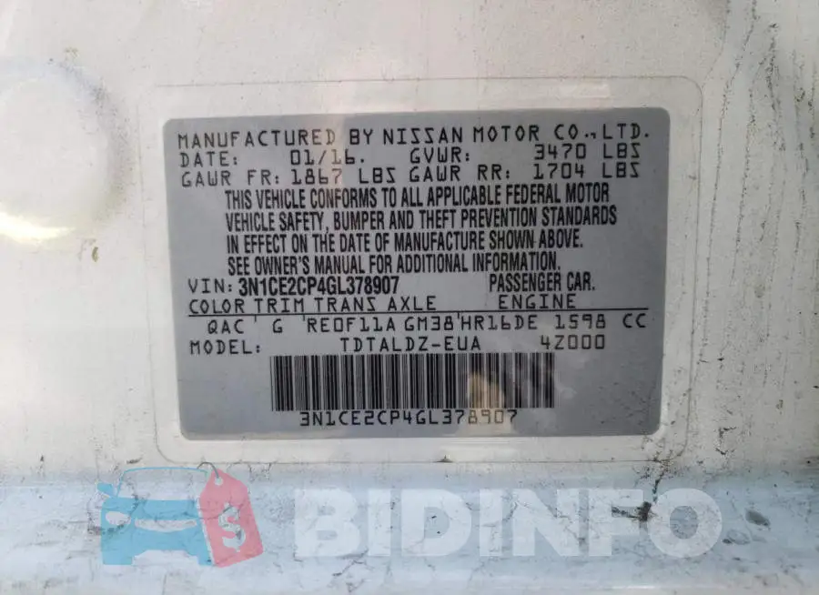 3N1CE2CP4GL378907 Photo# 13