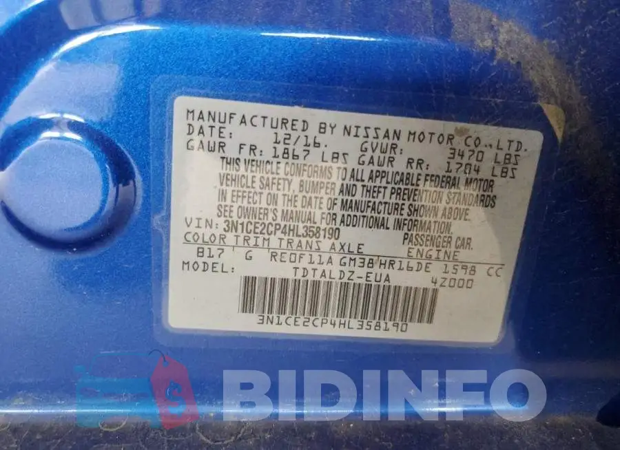 3N1CE2CP4HL358190 Photo# 13