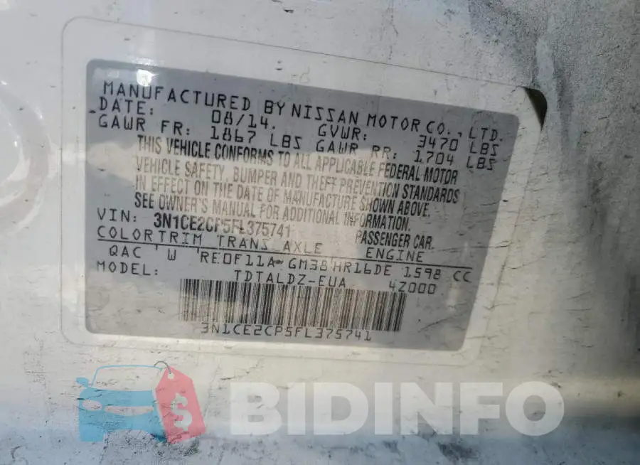 3N1CE2CP5FL375741 Photo# 13