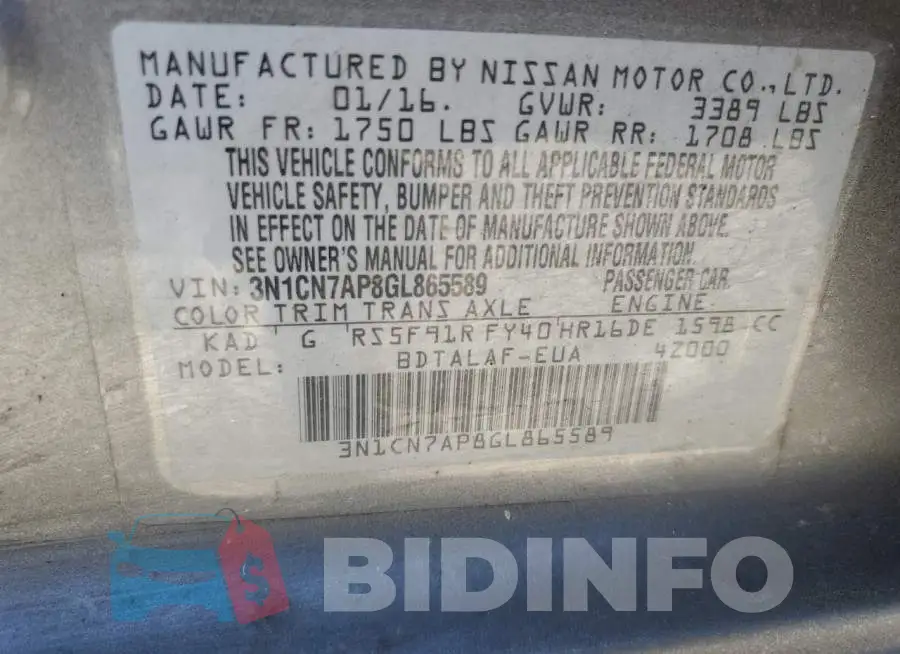 3N1CN7AP8GL865589 Photo# 12