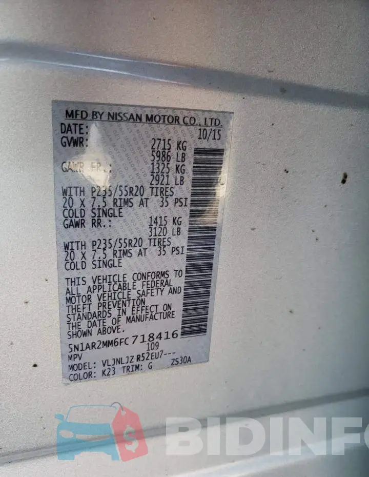 5N1AR2MM6FC718416 Photo# 13