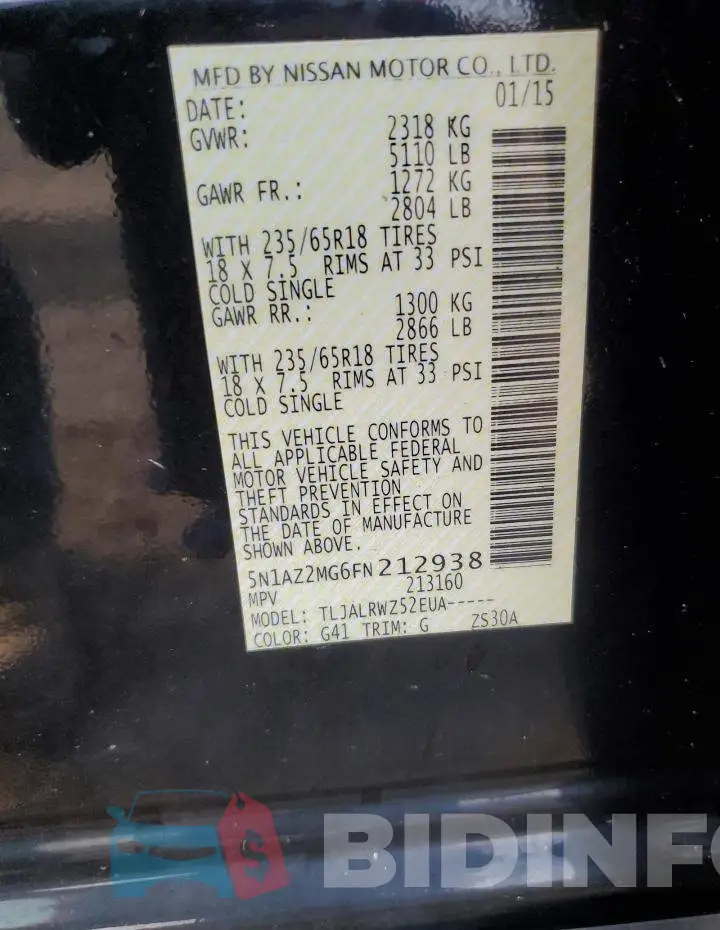 5N1AZ2MG6FN212938 Photo# 13