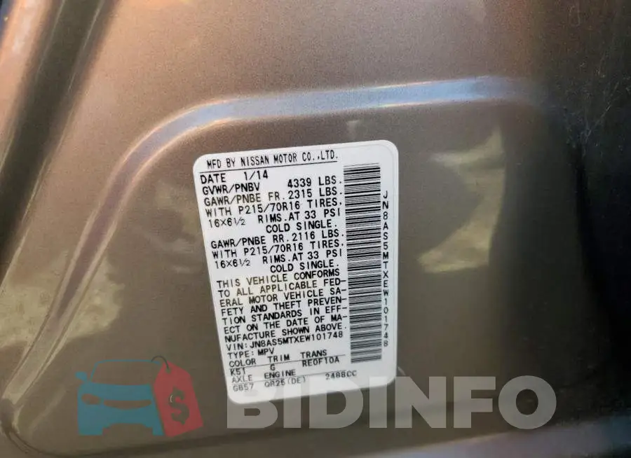 JN8AS5MTXEW101748 Photo# 13