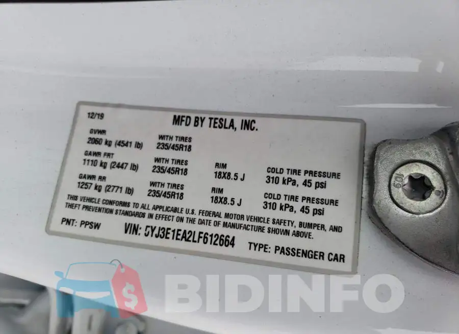 5YJ3E1EA2LF612664 Photo# 13