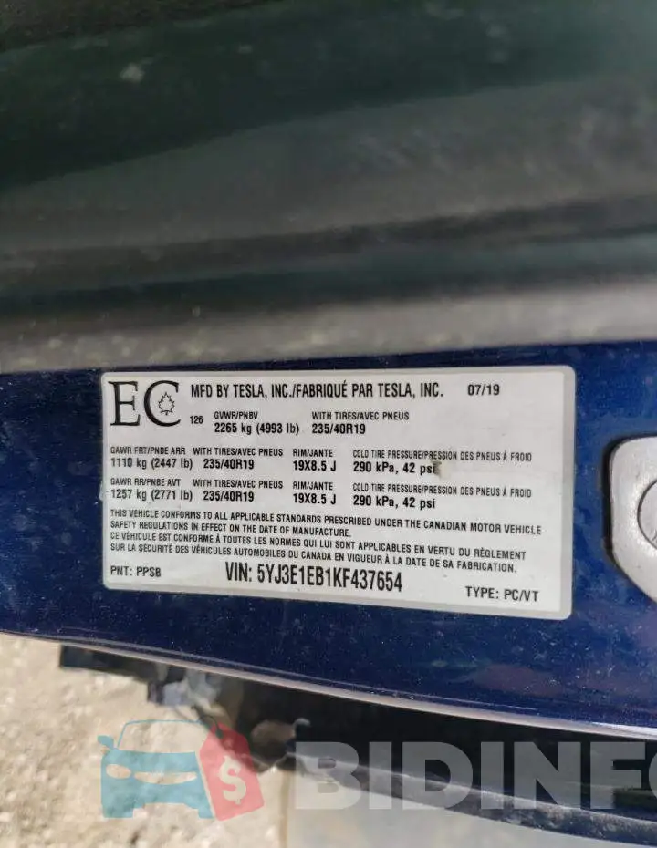 5YJ3E1EB1KF437654 Photo# 12