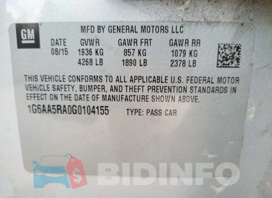 1G6AA5RA0G0104155 Photo# 13
