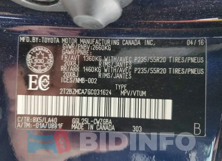 2T2BZMCA7GC031624 Photo# 13