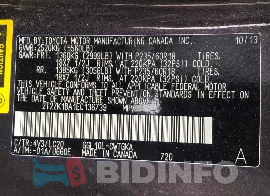2T2ZK1BA1EC136739 Photo# 13