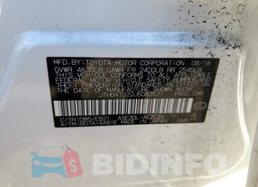 JTHBA1D22J5083571 Photo# 13