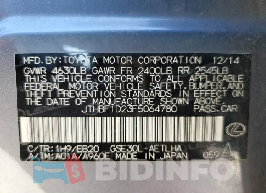 JTHBF1D23F5064780 Photo# 12