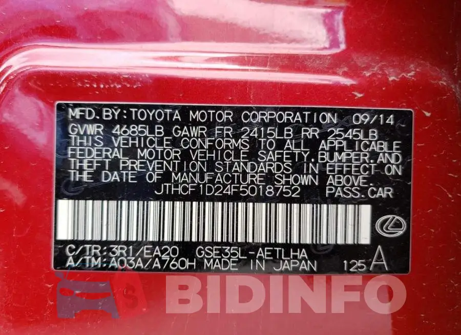 JTHCF1D24F5018752 Photo# 12