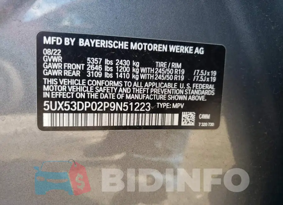 5UX53DP02P9N51223 Photo# 13